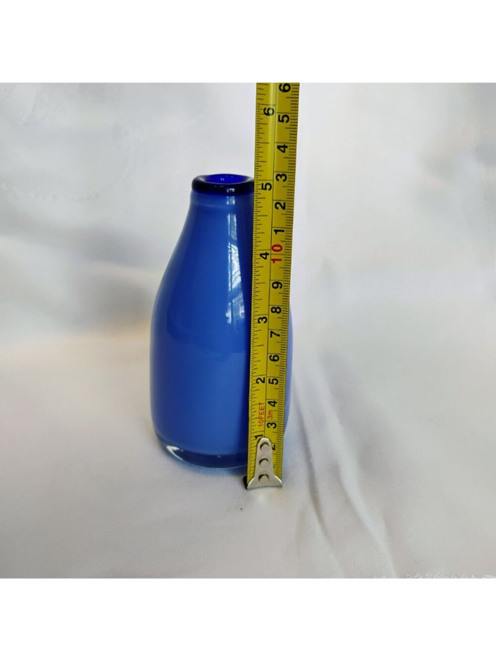 Cased Blue Glass Bud Vase With Glossy Finish 5" Modern Decorative Accent - Picture 5 of 7
